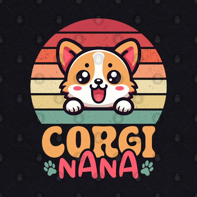 Corgi Nana Kawaii Peeking Dog Vintage Sunset Grandma by Cuteness Klub